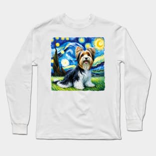Starry Biewer Terrier Dog Portrait - Pet Portrait Long Sleeve T-Shirt
